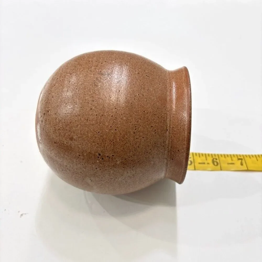 Studio Art Pottery Stoneware Vase Artist Signed 6in Brown Speckled Rustic Decor